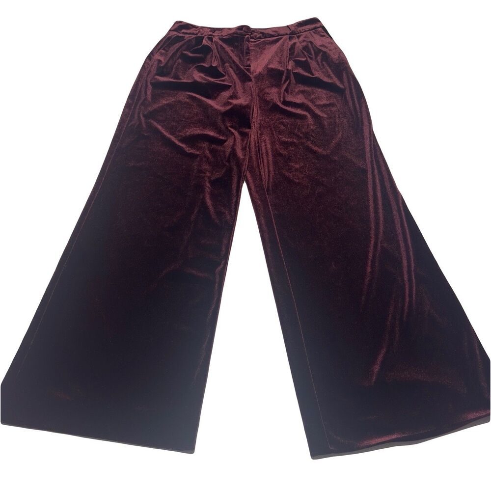 Laundry By Shelli Segal Velvet Velour Pant Suit Set M Burgundy MISSING BUTTON - Picture 4 of 15